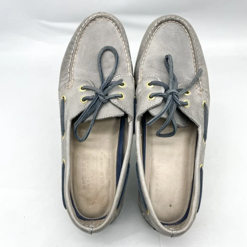Sperry Gold Cup Authentic Original Boat Shoes Mens 10.5M Grey Leather Preppy